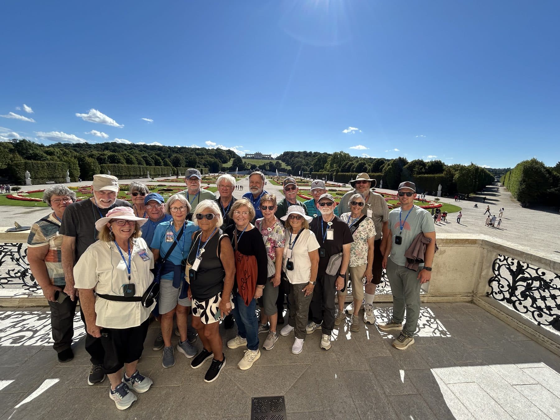 A Tom's Christian Tours group on a sunny day abroad